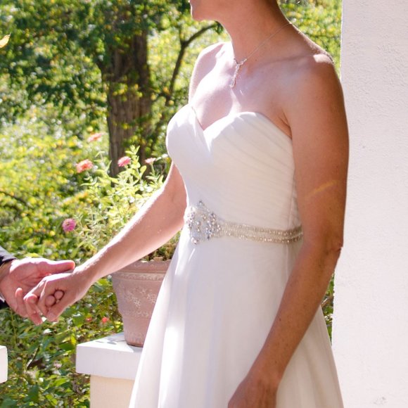 A-line wedding dress with English netting and beaded waist - Picture 2 of 15